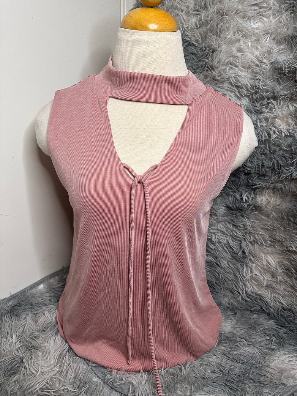 Buckle Sleeveless Blush Pink Tie-Front Mock Neck Top